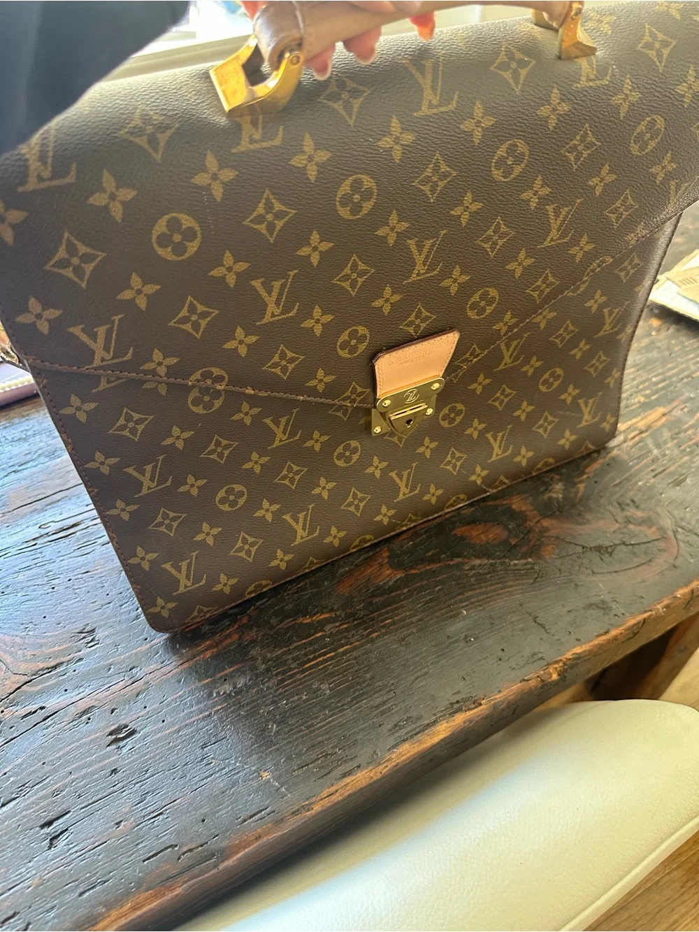 Classic Monogram Canvas Briefcase with Tan Leather Trim